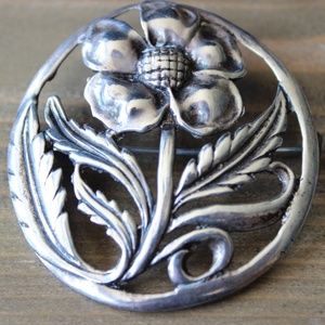 Vintage Sterling Silver Flower Brooch